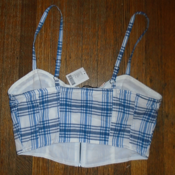 UO Alice Blue & White Zip Up Crop Top - Picture 2 of 4